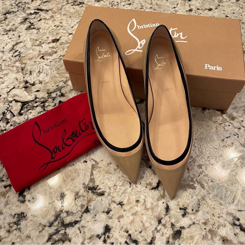 Christian Louboutin Beige and Black Flats